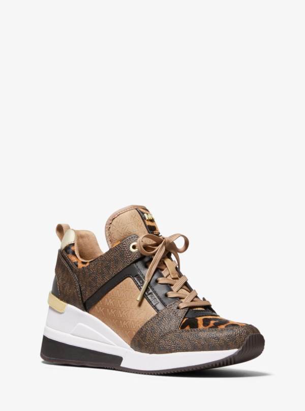 Damske Tenisky Michael Kors Georgie Logo Jacquard and Printed Calf Hair Hnede Viacfarebný - Topanky Michael Kors Levně | ZRUOM-0516
